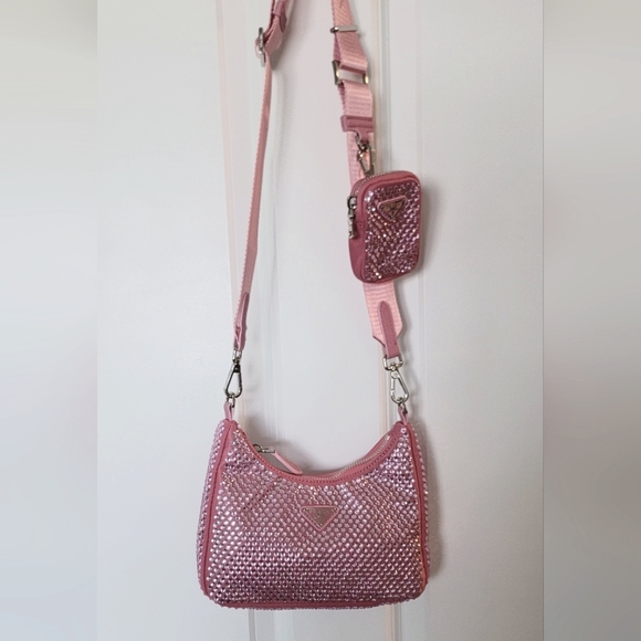 Pink Crystal Embellished Crossbody Bag Shoulder Purse - Picture 3 of 12
